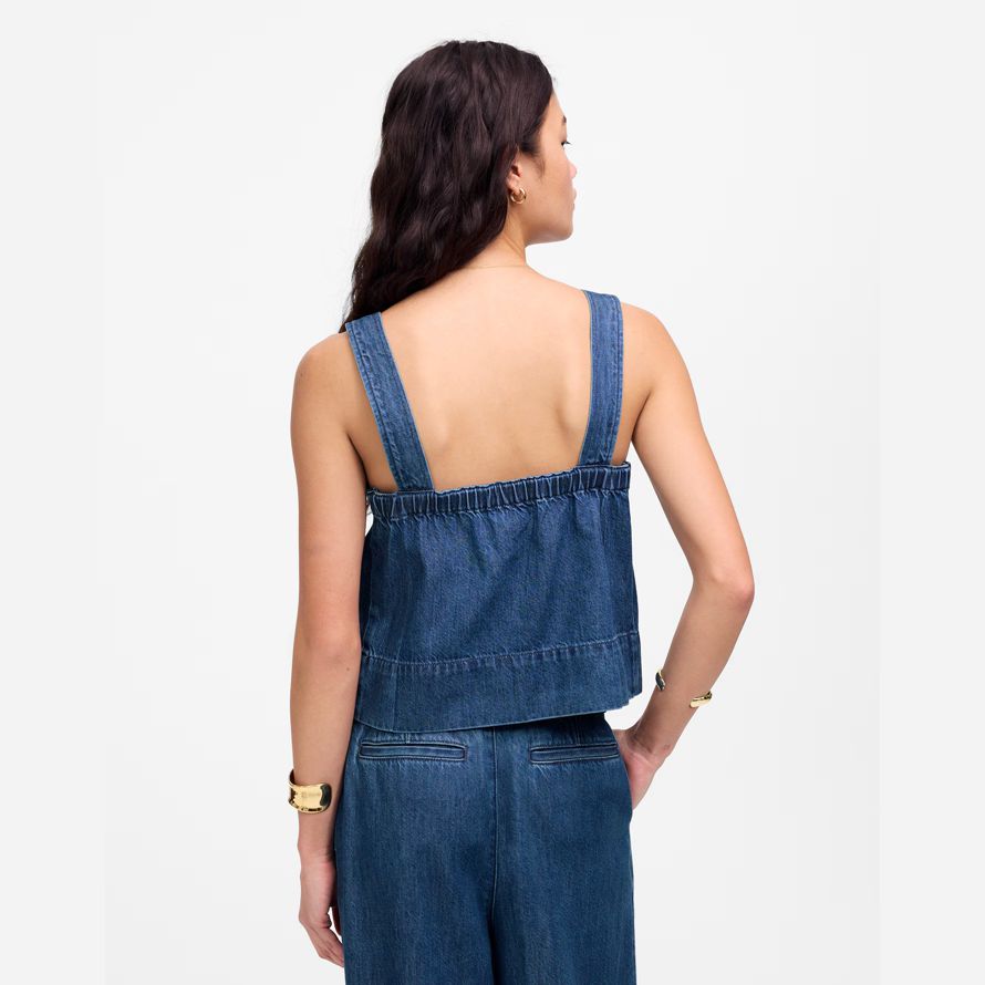 womens madewell squareneck denim réservoir bleu