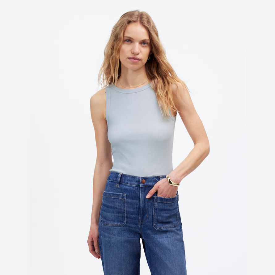 bleu gris womens madewell de régénération de coton essentielle haute-débardeur À col