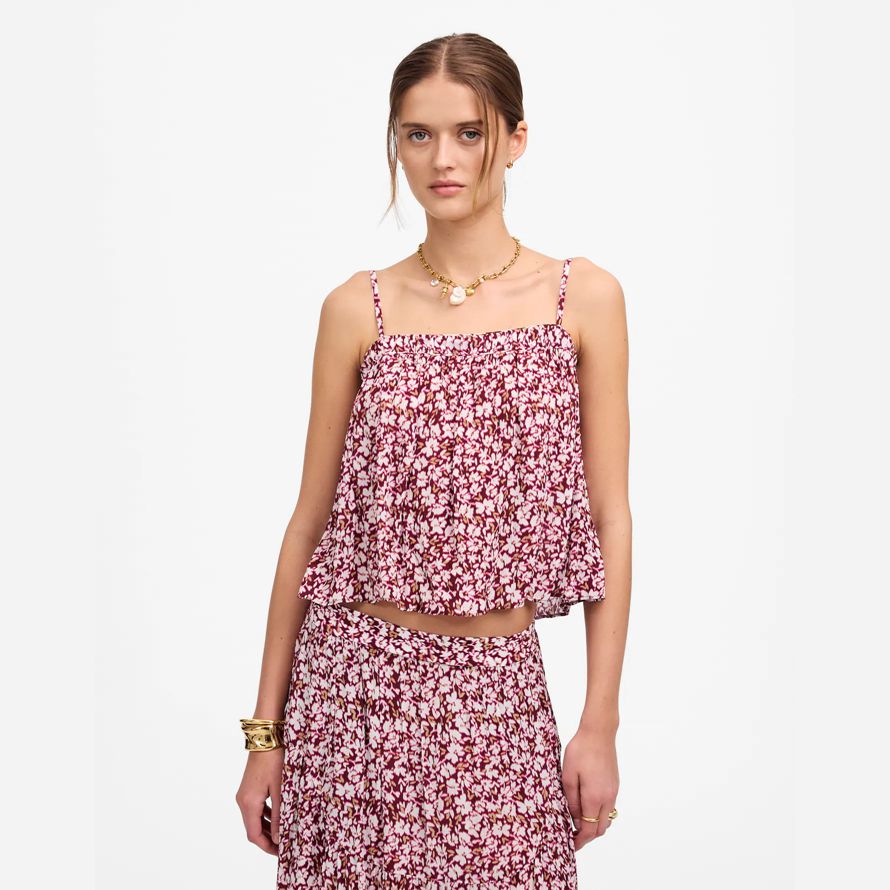 womens madewell froncé squareneck réservoir rouge foncé beige