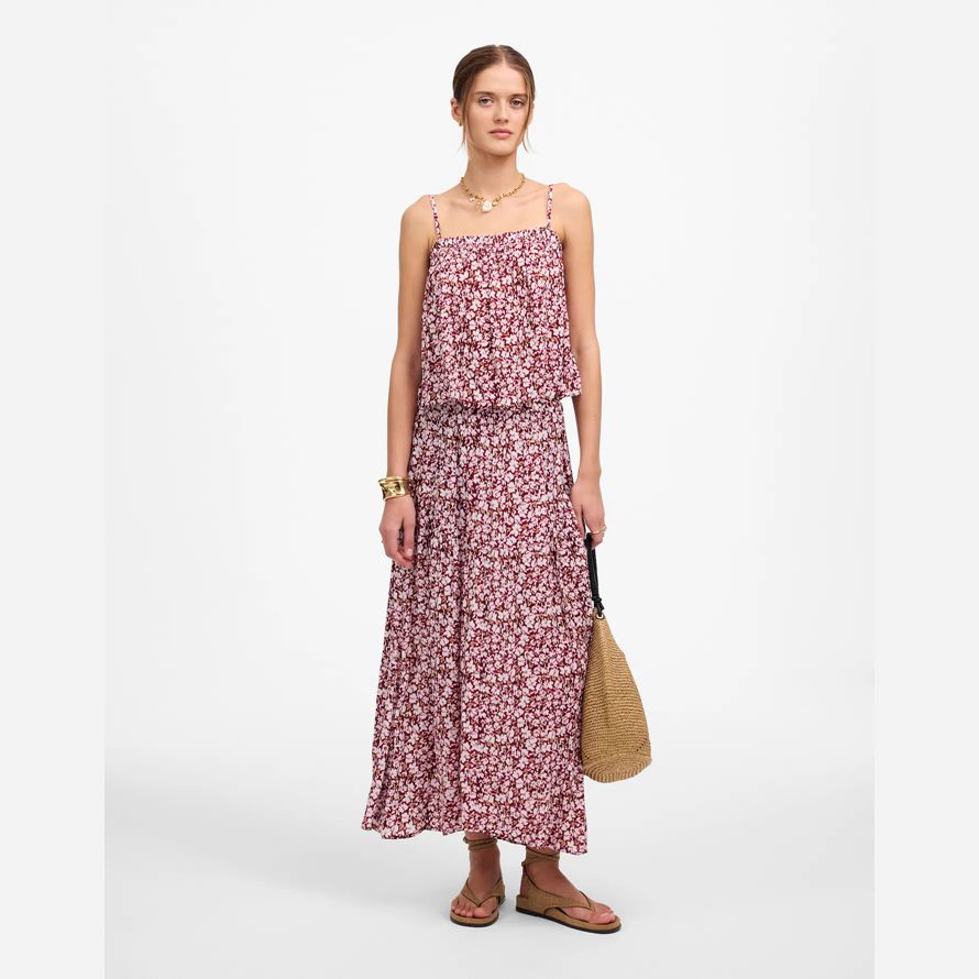 womens madewell froncé squareneck réservoir rouge foncé beige