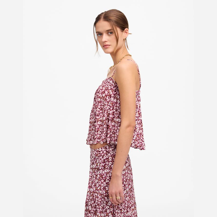 womens madewell froncé squareneck réservoir rouge foncé beige