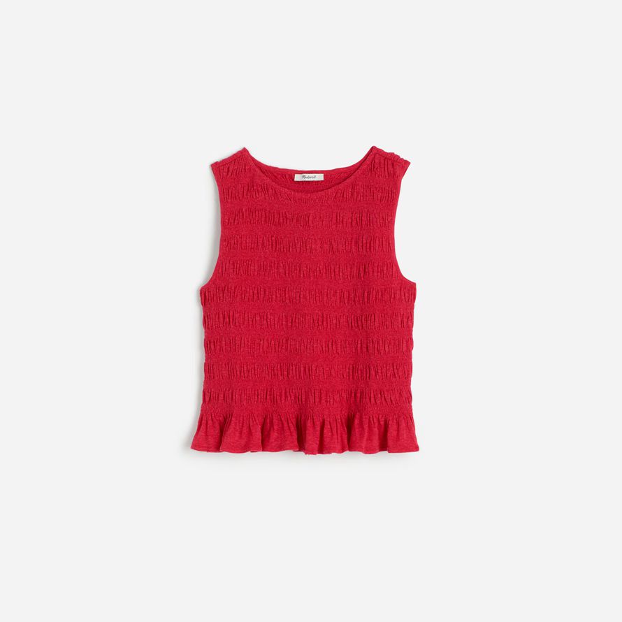 red womens madewell smockée boatneck réservoir