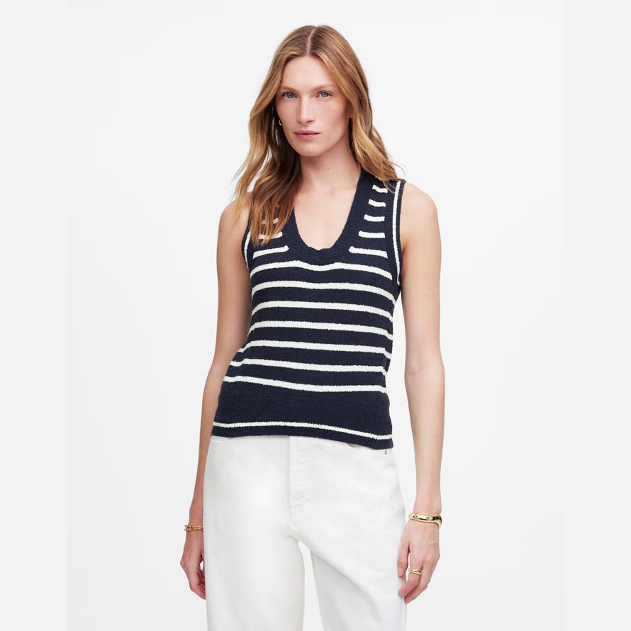 navy white womens madewell boucl�-pull en maille réservoir