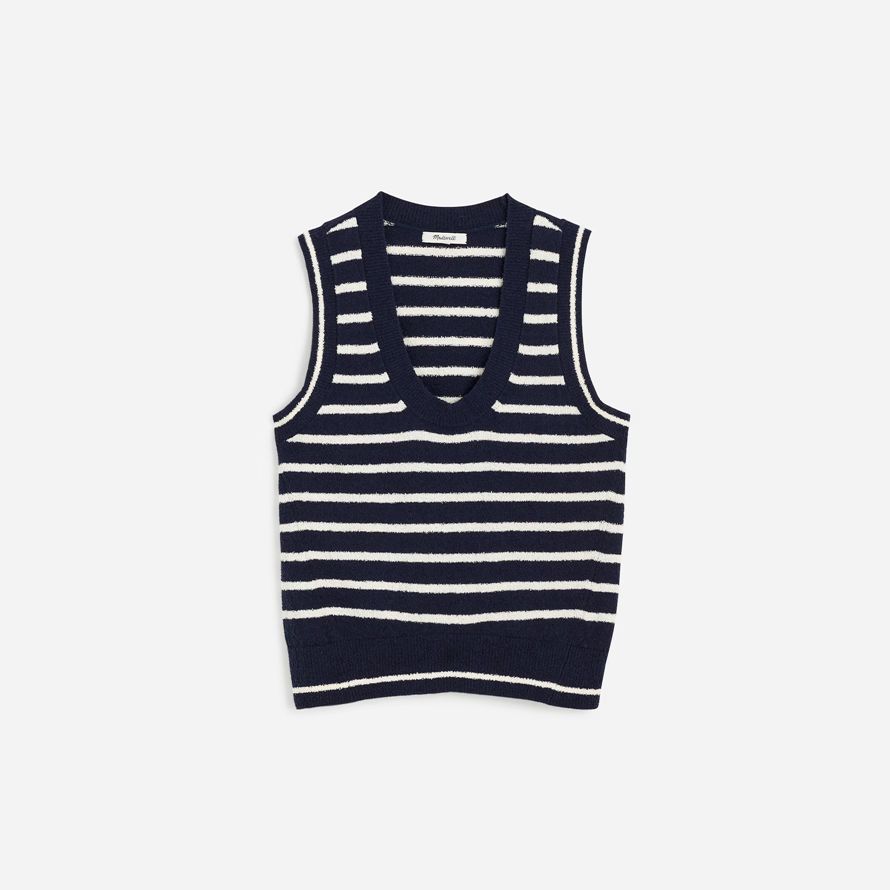 navy white womens madewell boucl�-pull en maille réservoir