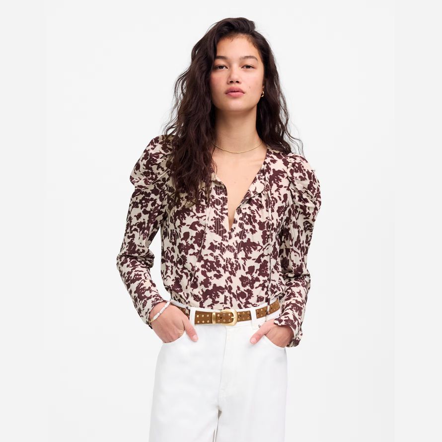 madewell drapé cravate-front womens haut bordeaux beige