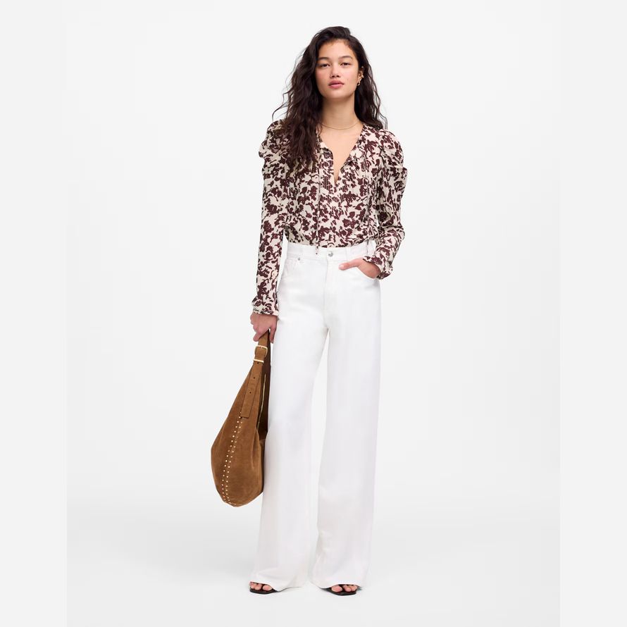 madewell drapé cravate-front womens haut bordeaux beige