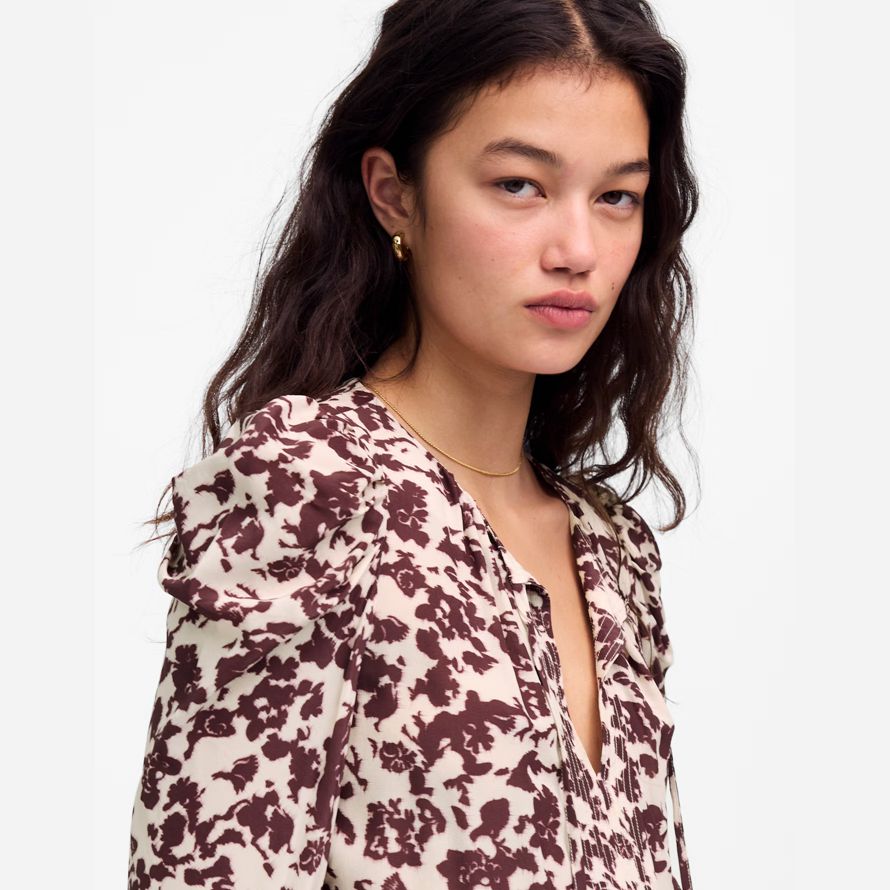 madewell drapé cravate-front womens haut bordeaux beige