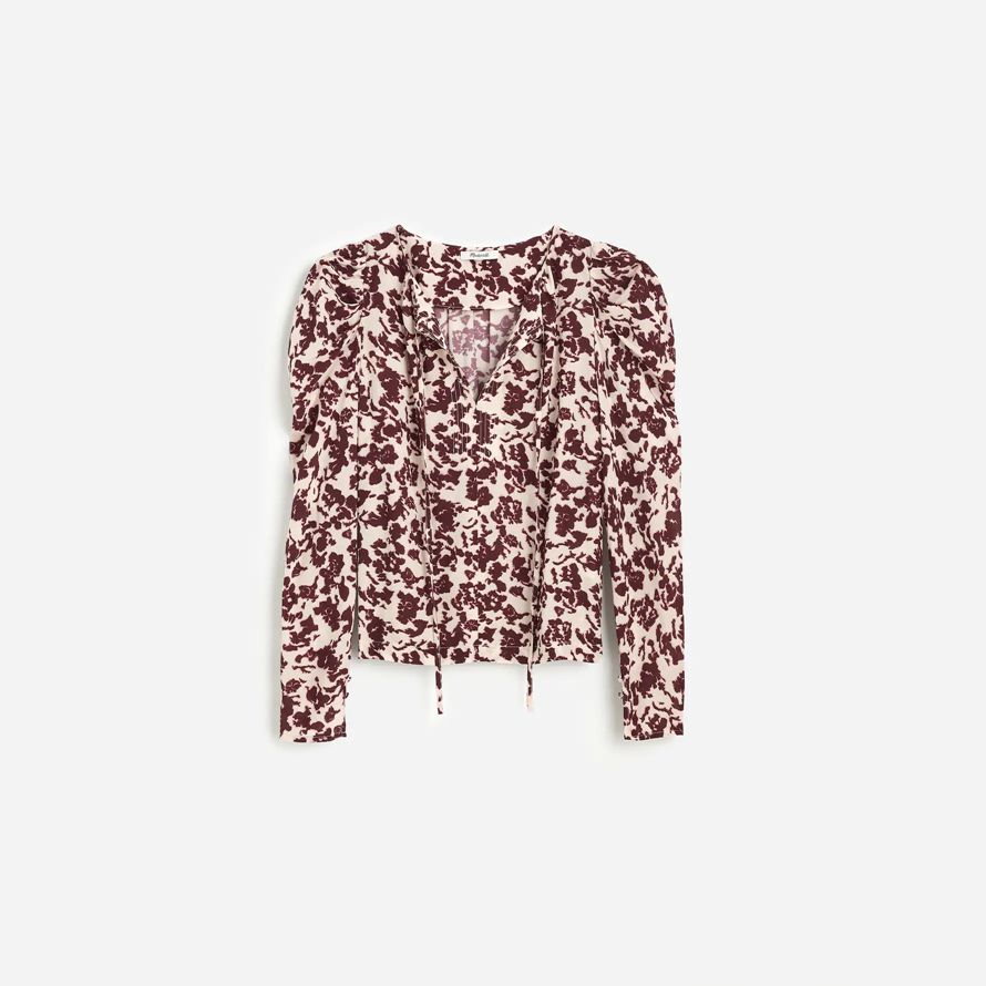 madewell drapé cravate-front womens haut bordeaux beige