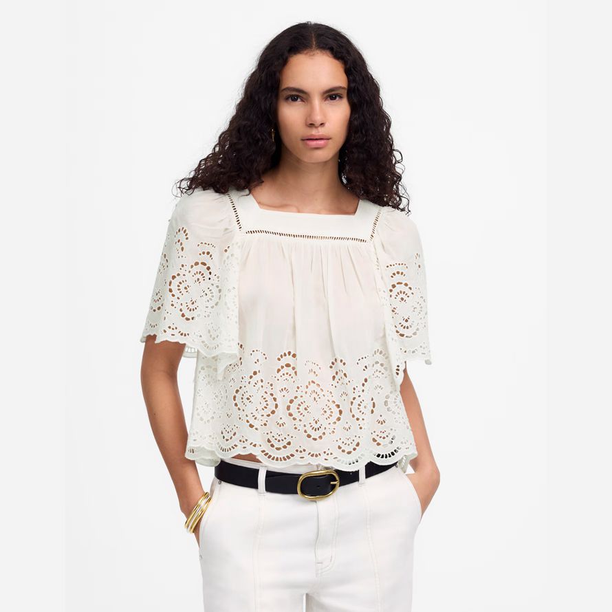 womens madewell Œillet de flottement de haut À manches blanc