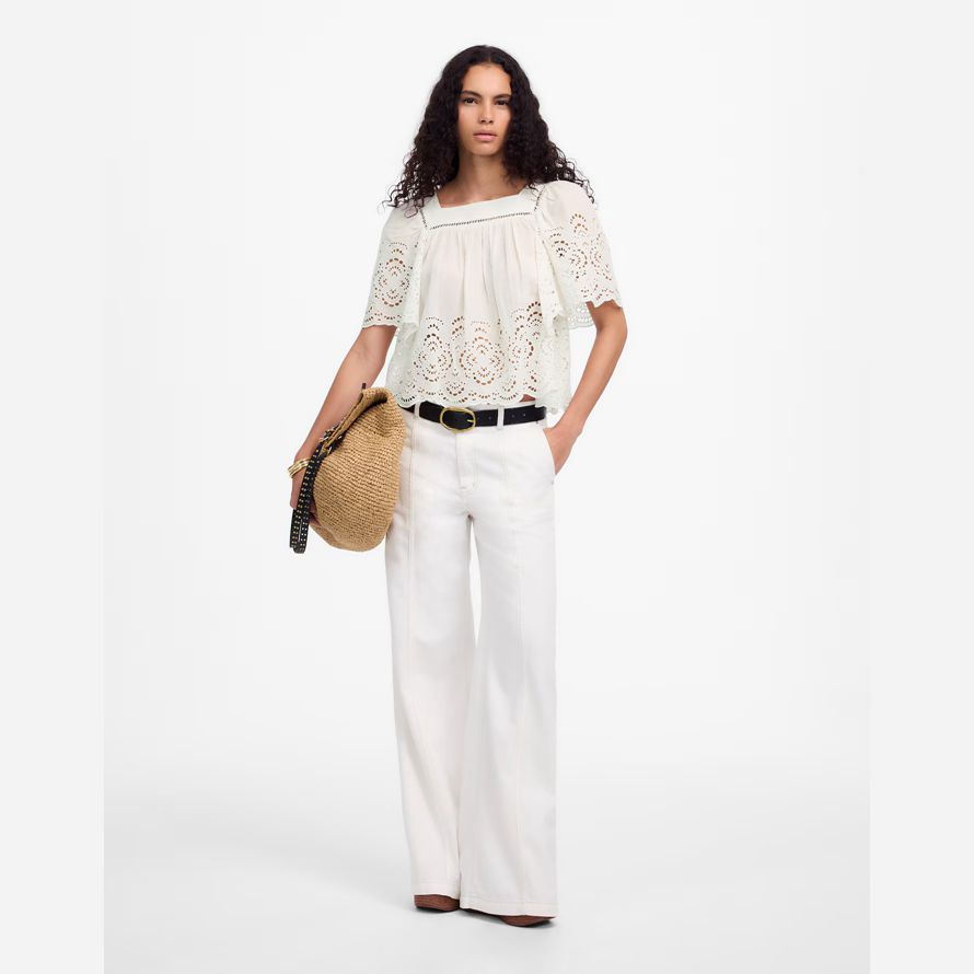 womens madewell Œillet de flottement de haut À manches blanc