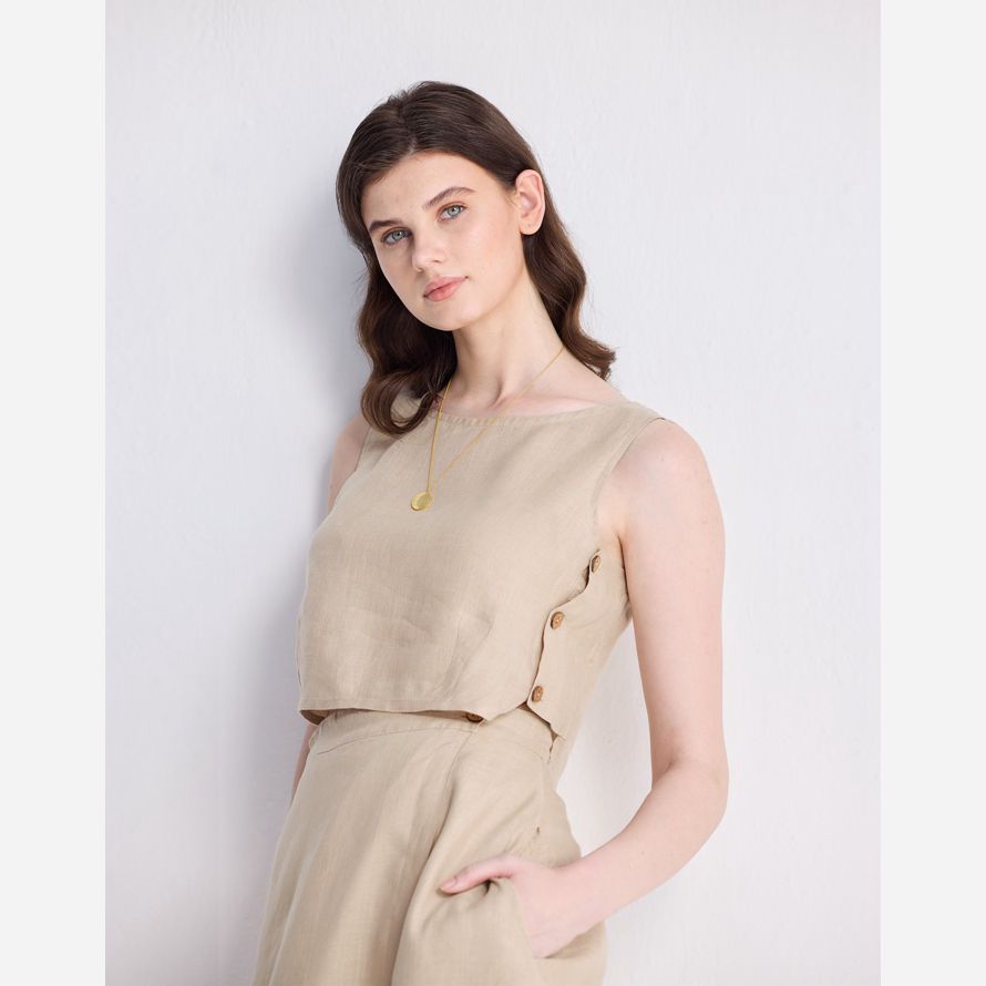 womens madewell reistorᆴ boxy chanvre crop top beige