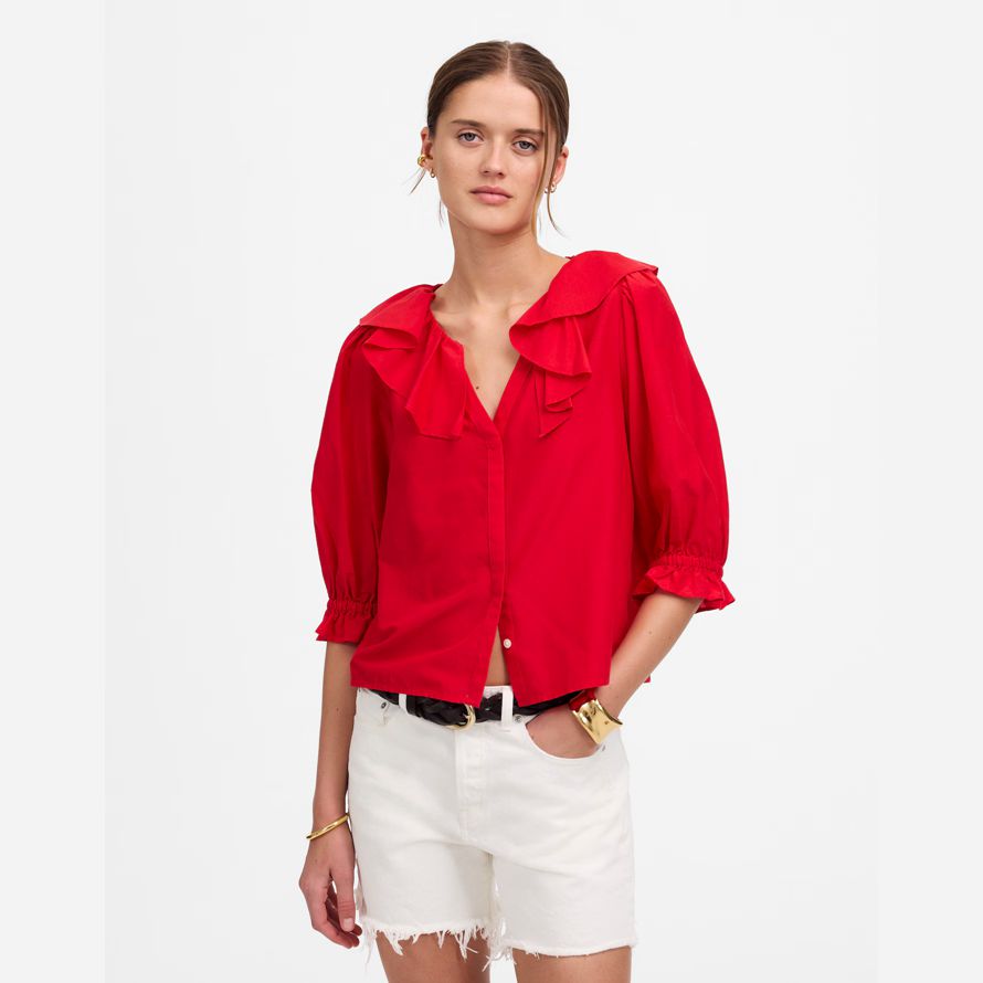 red womens madewell volants y-haut du cou