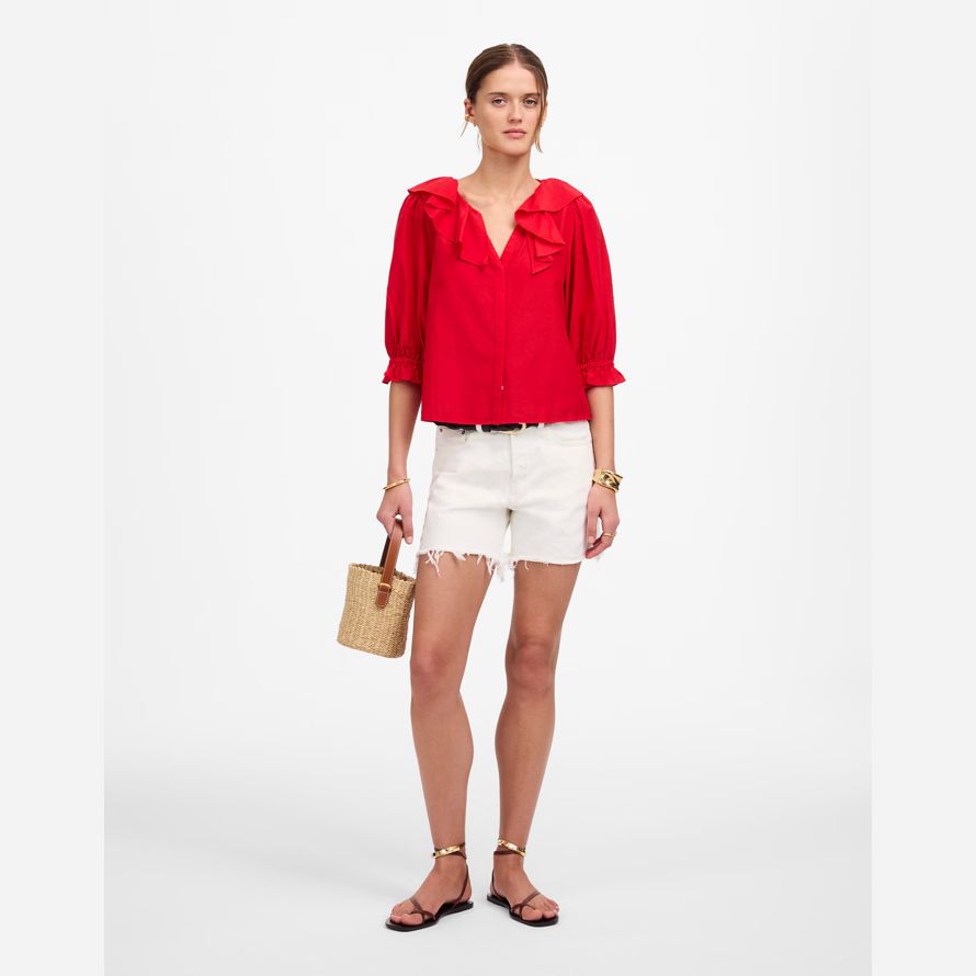 red womens madewell volants y-haut du cou