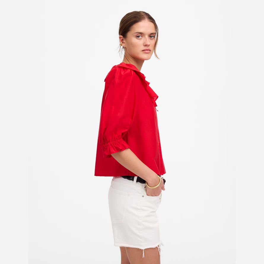 red womens madewell volants y-haut du cou