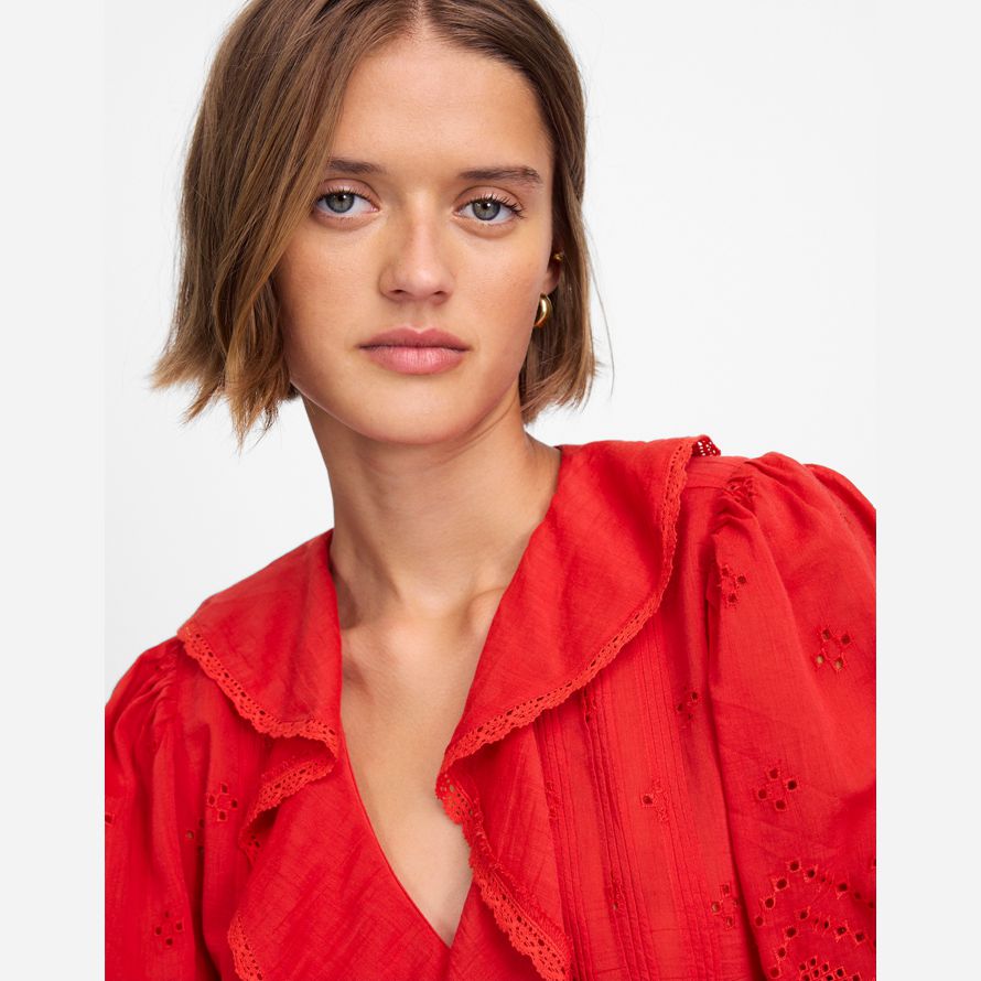 red womens madewell volants feuilletée-haut À manches