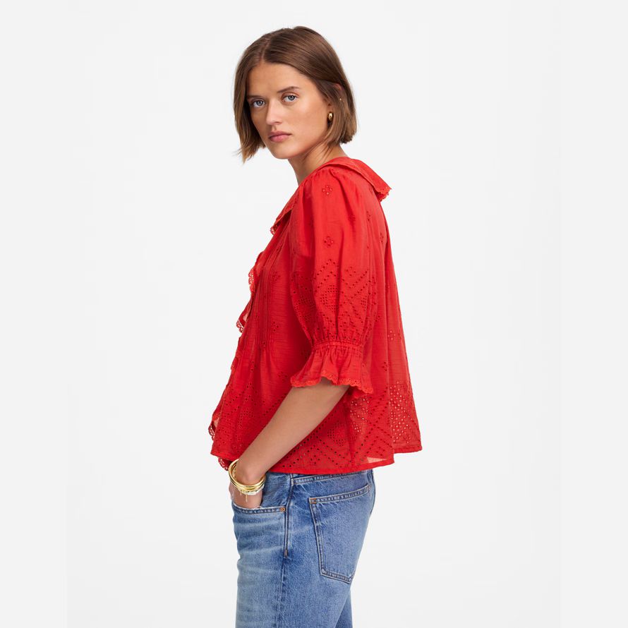 red womens madewell volants feuilletée-haut À manches