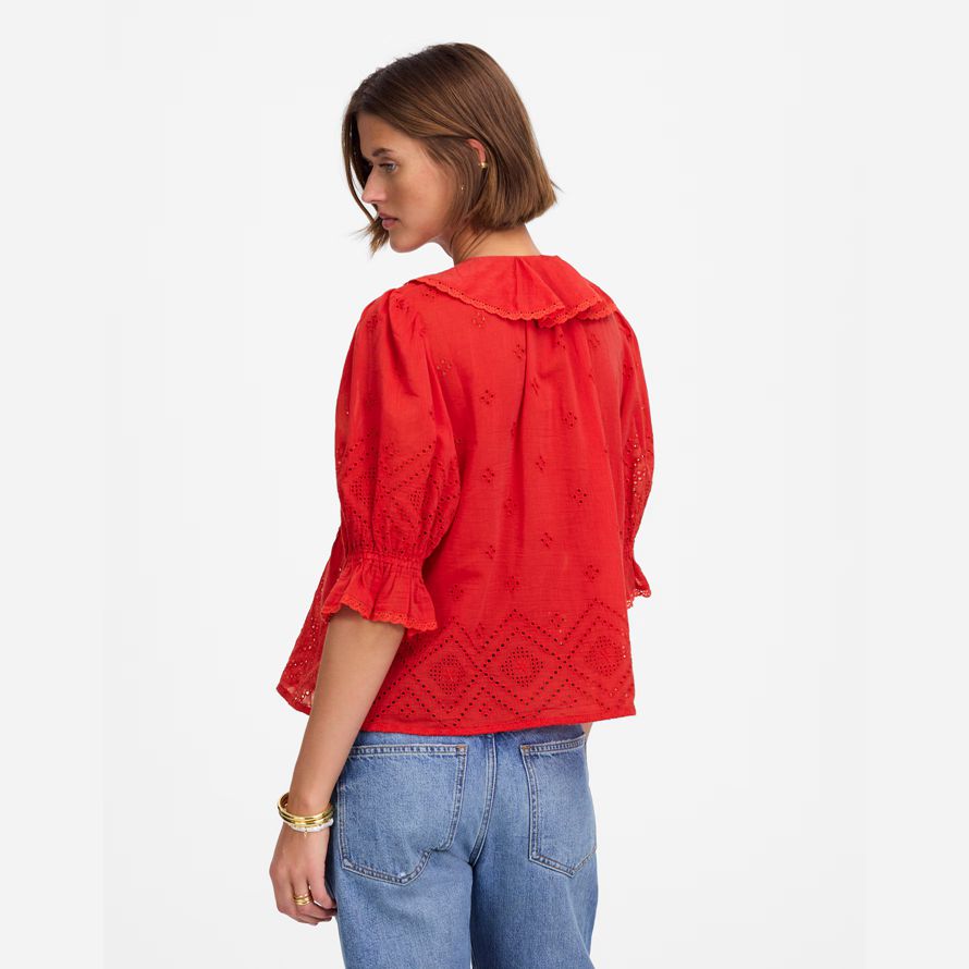 red womens madewell volants feuilletée-haut À manches