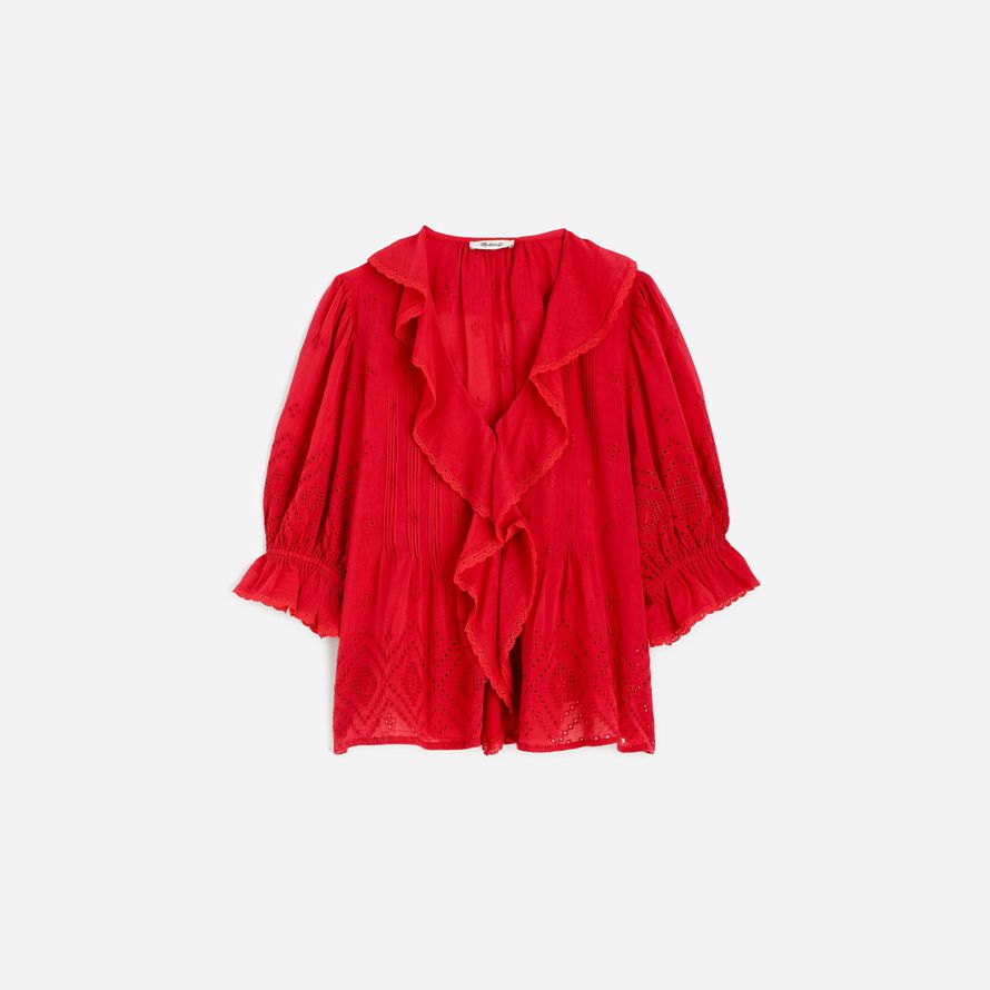 red womens madewell volants feuilletée-haut À manches