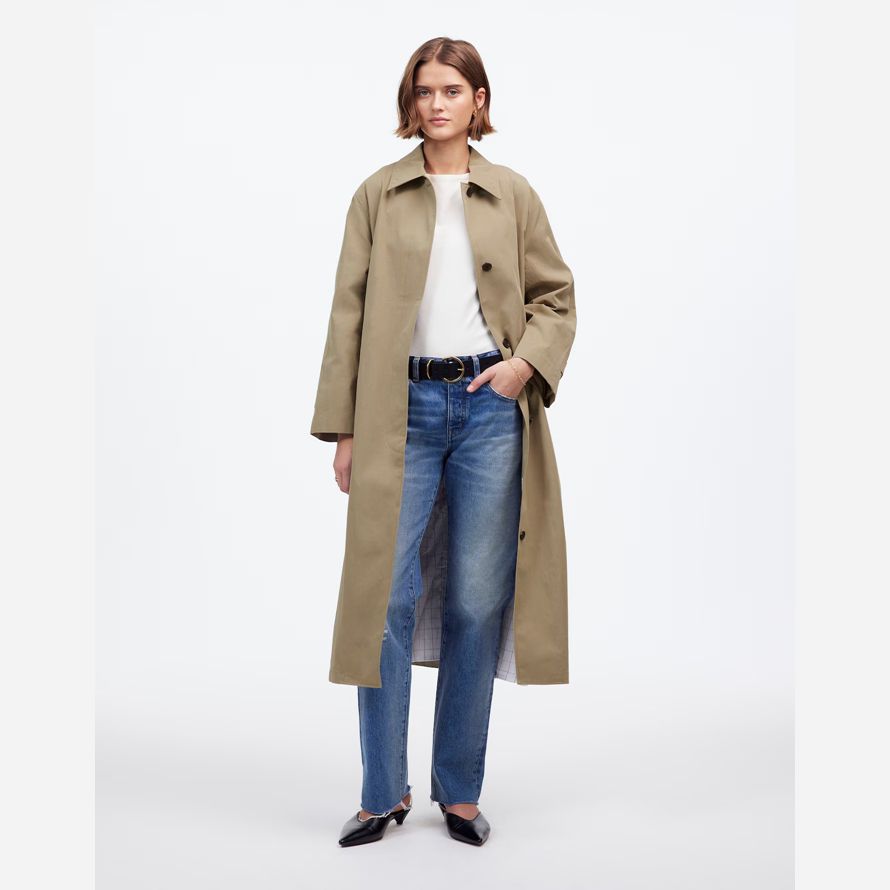womens madewell single-breasted trench coat kaki