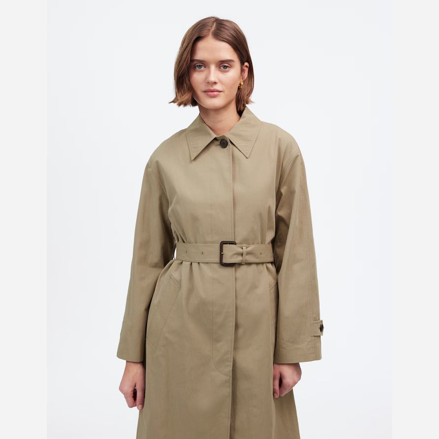 womens madewell single-breasted trench coat kaki