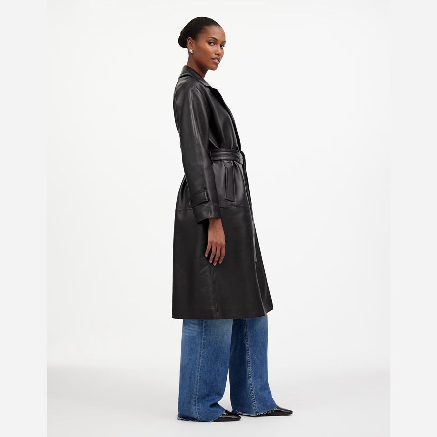 black womens madewell la signature de cuir trench-coat