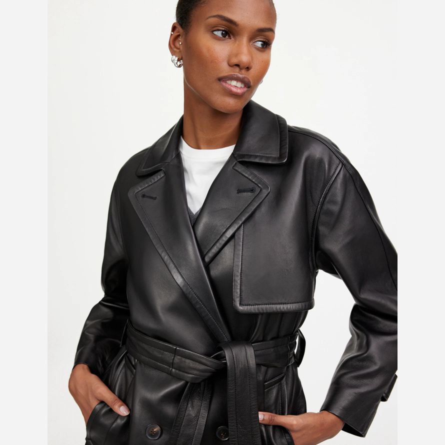 black womens madewell la signature de cuir trench-coat