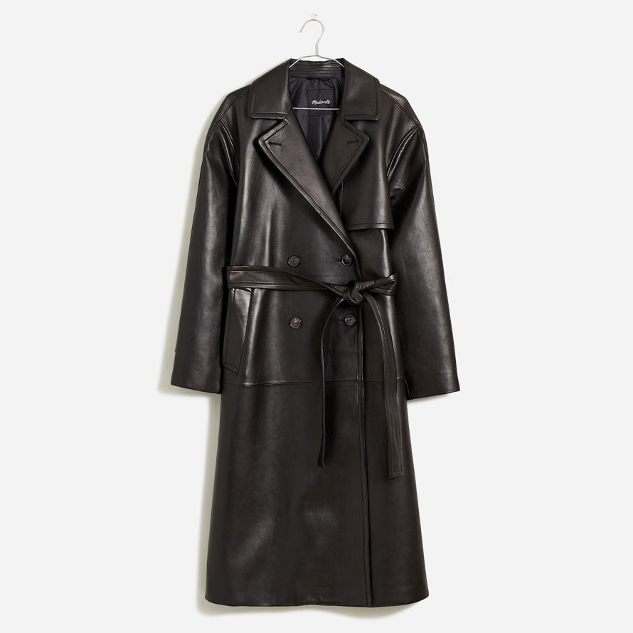 black womens madewell la signature de cuir trench-coat