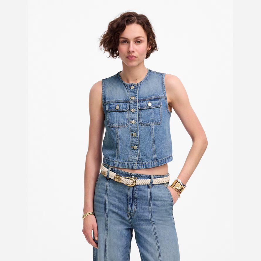 blue womens madewell recadrée aéré denim vest