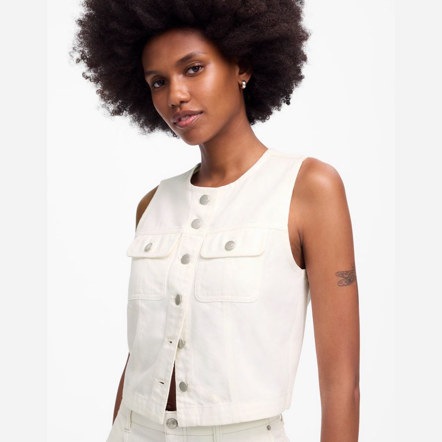 madewell recadrée aéré denim womens vest blanc