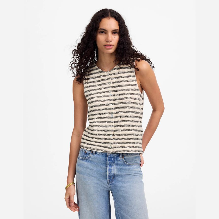 womens madewell crewneck pull gilet crème noir