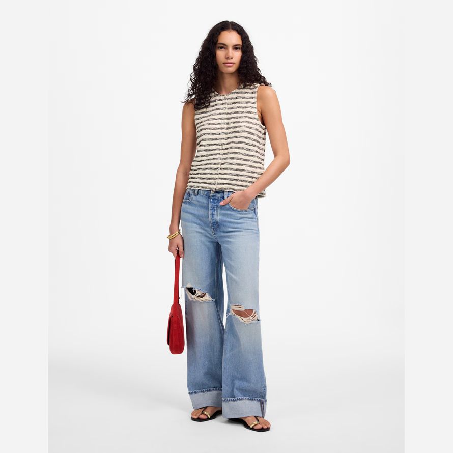 womens madewell crewneck pull gilet crème noir